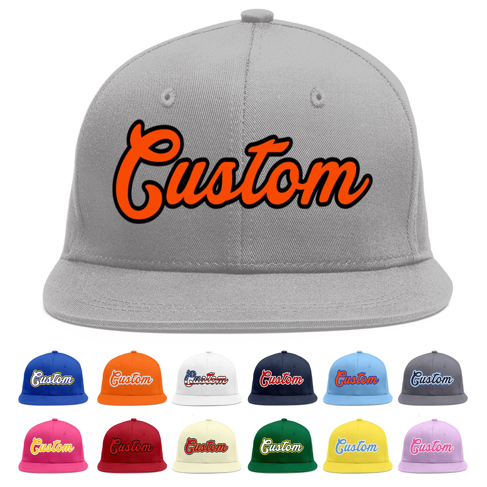 Casquette de baseball sport personnalisée gris orange-noir Flat Eaves