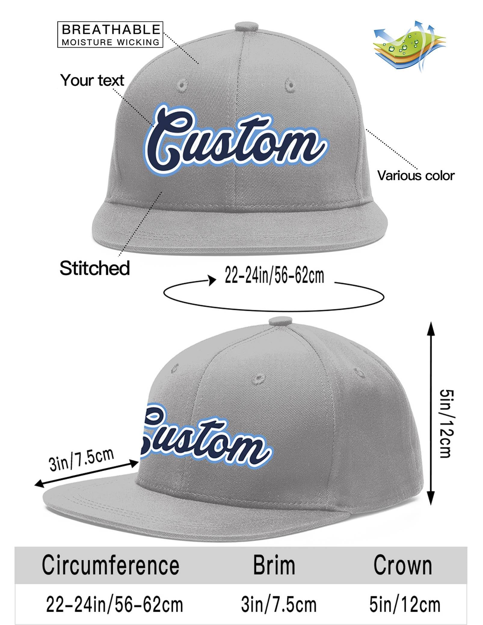 Custom Gray Navy-White Flat Eaves Sport Baseball Cap