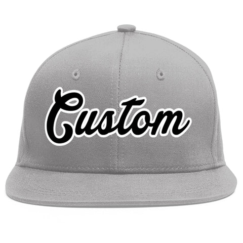 Custom Gray Black-White Flat Eaves Sport Baseball Cap