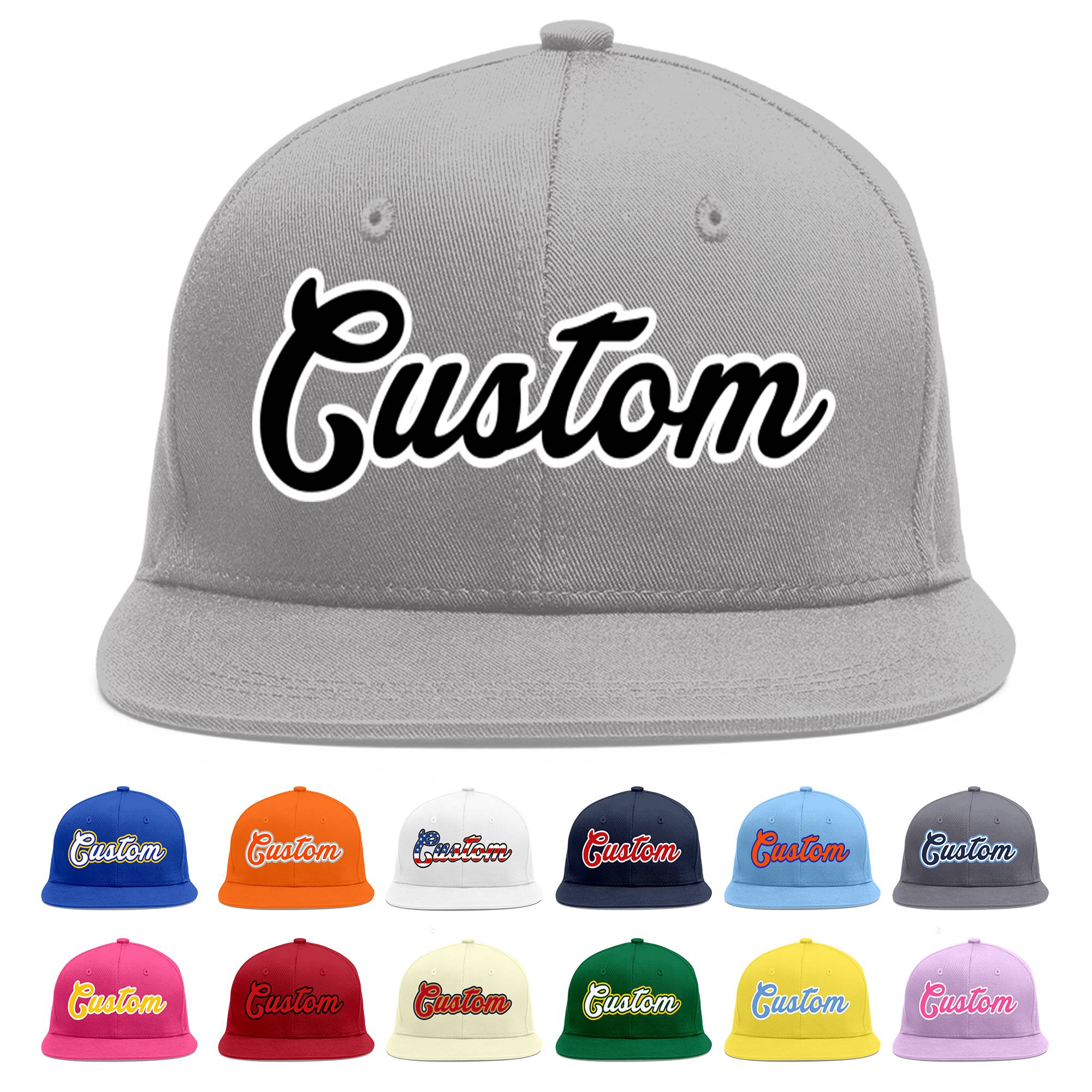 Custom Gray Black-White Flat Eaves Sport Baseball Cap