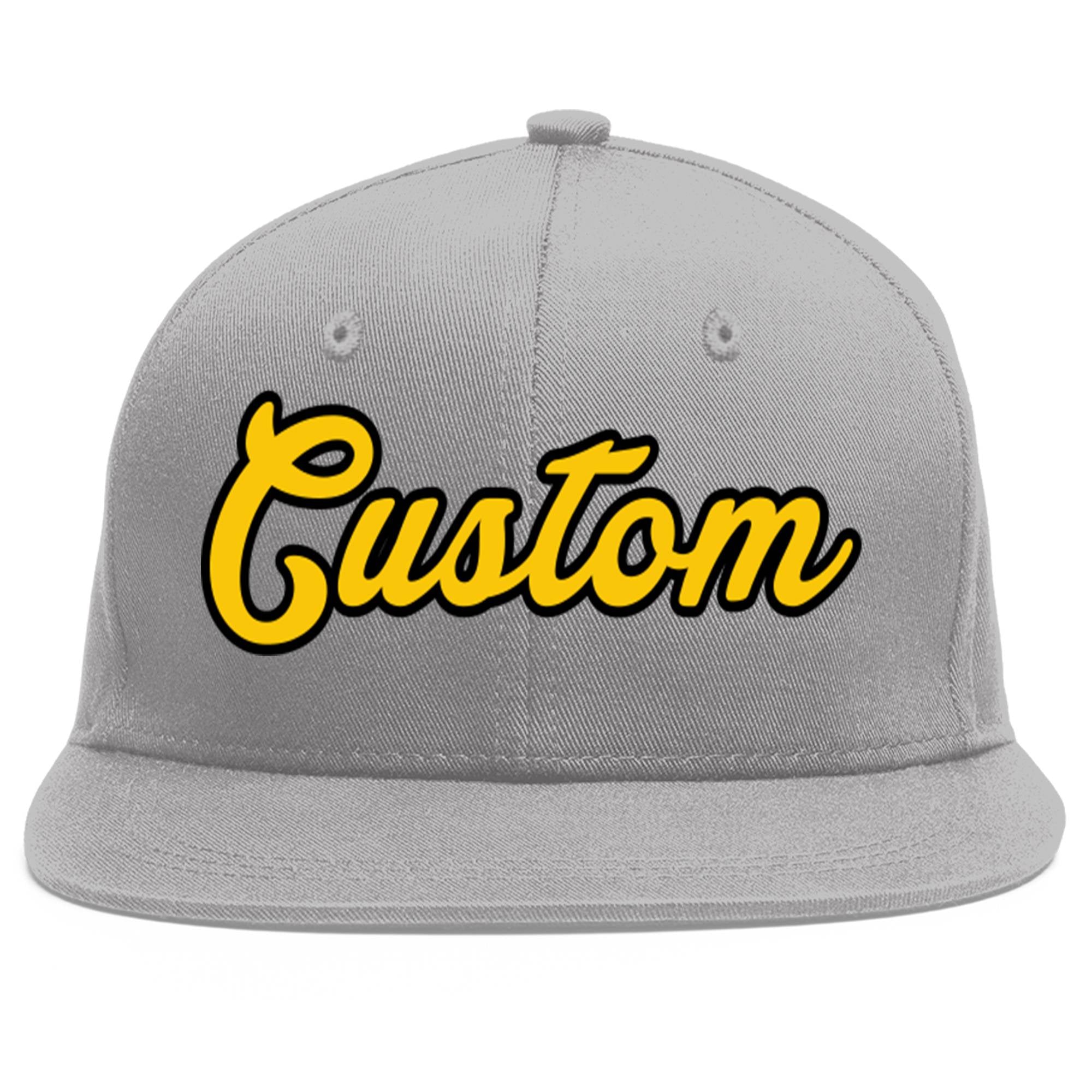 Custom Gray Gold-Black Flat Eaves Sport Baseball Cap