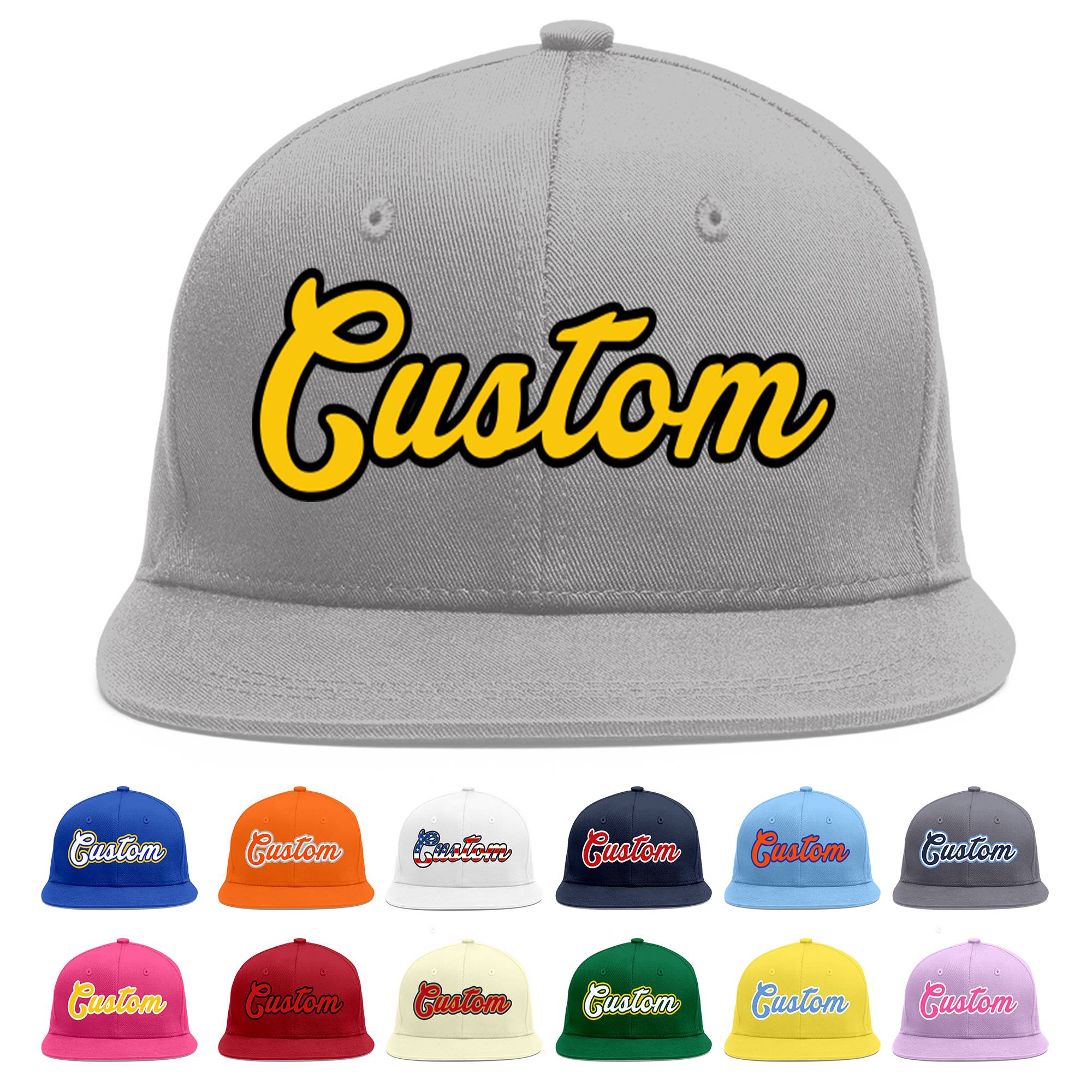 Custom Gray Gold-Black Flat Eaves Sport Baseball Cap