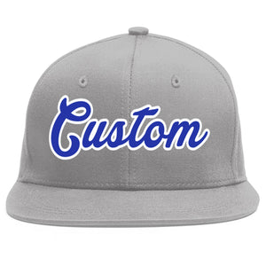 Custom Gray Royal-White Flat Eaves Sport Baseball Cap