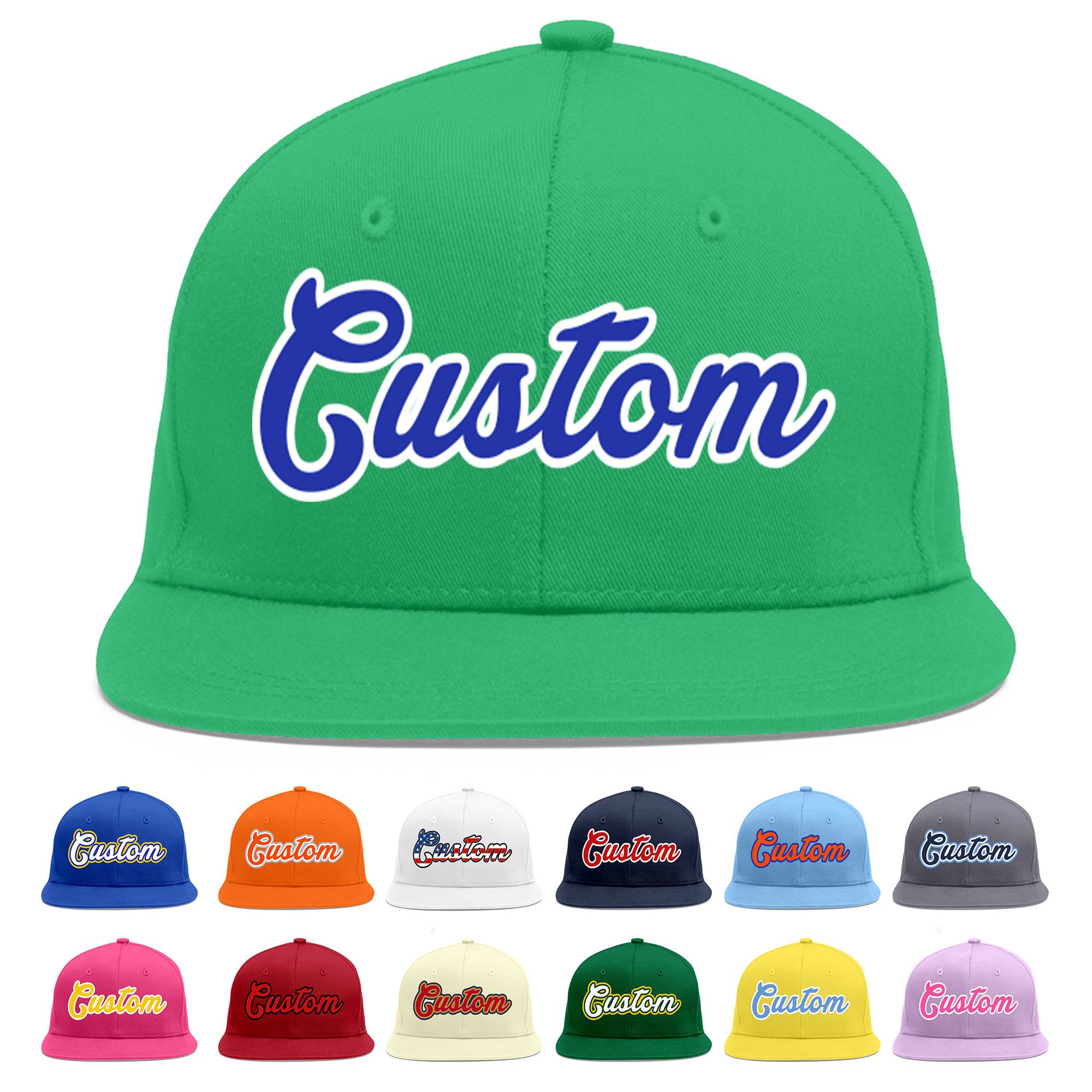 Custom Teal Royal-White Flat Eaves Sport Baseball Cap