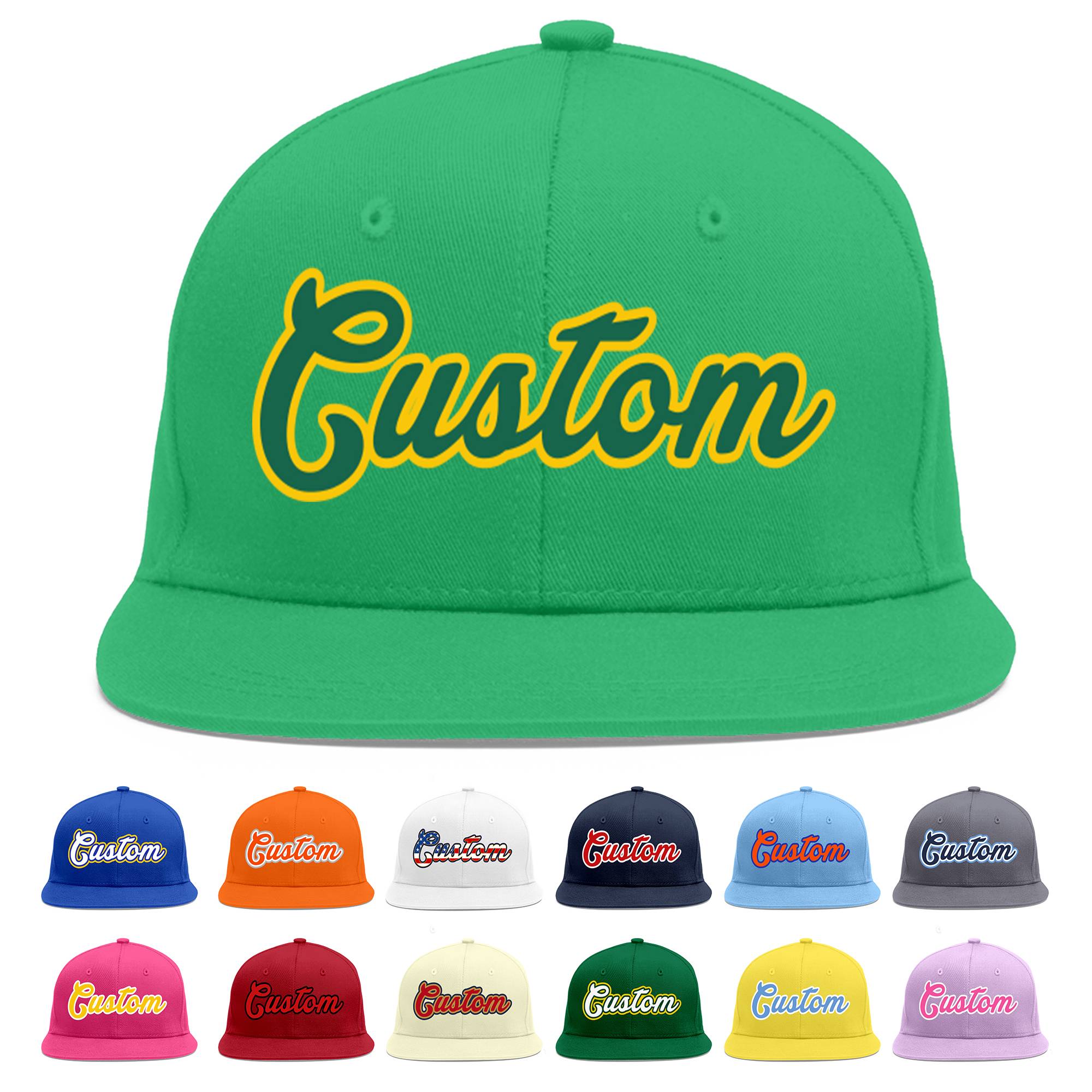 Casquette de baseball personnalisée Kelly Green-Gold Flat Eaves Sport