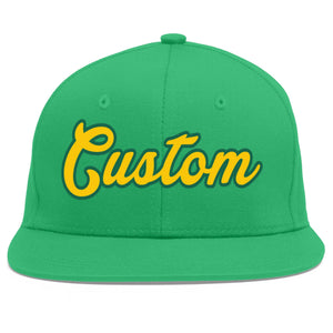 Custom Teal Gold-Kelly Green Flat Eaves Sport Baseball Cap