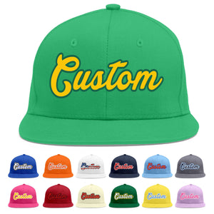 Custom Teal Gold-Kelly Green Flat Eaves Sport Baseball Cap