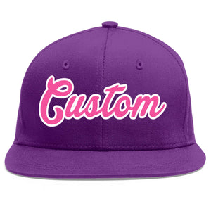 Casquette de baseball sport personnalisée violet rose-blanc avec avant-toit plat