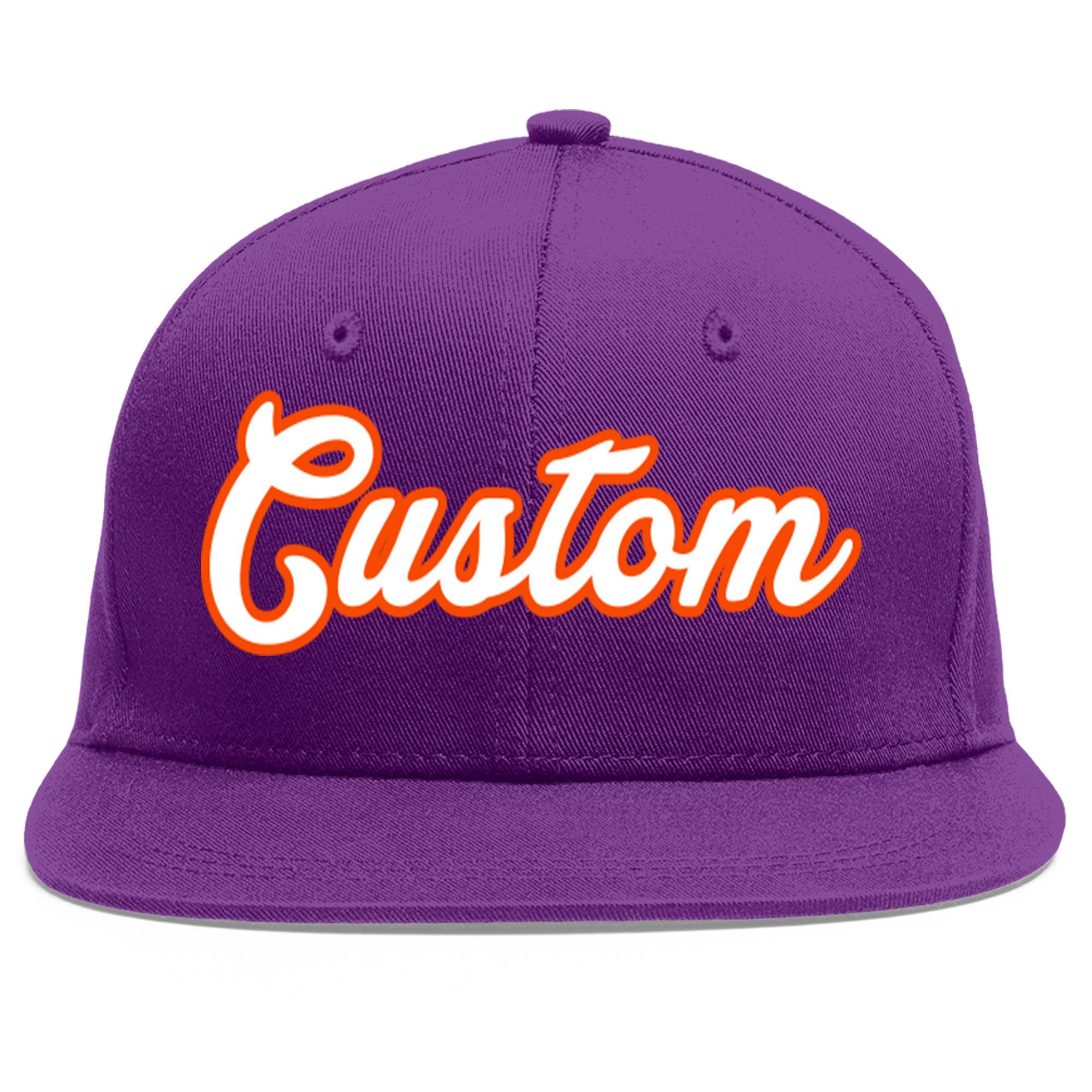 Casquette de baseball sport personnalisée violet blanc-orange à avant-toit plat