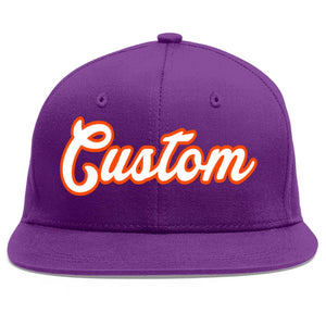 Custom Purple White-Orange Flat Eaves Sport Baseball Cap