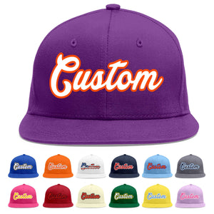 Custom Purple White-Orange Flat Eaves Sport Baseball Cap