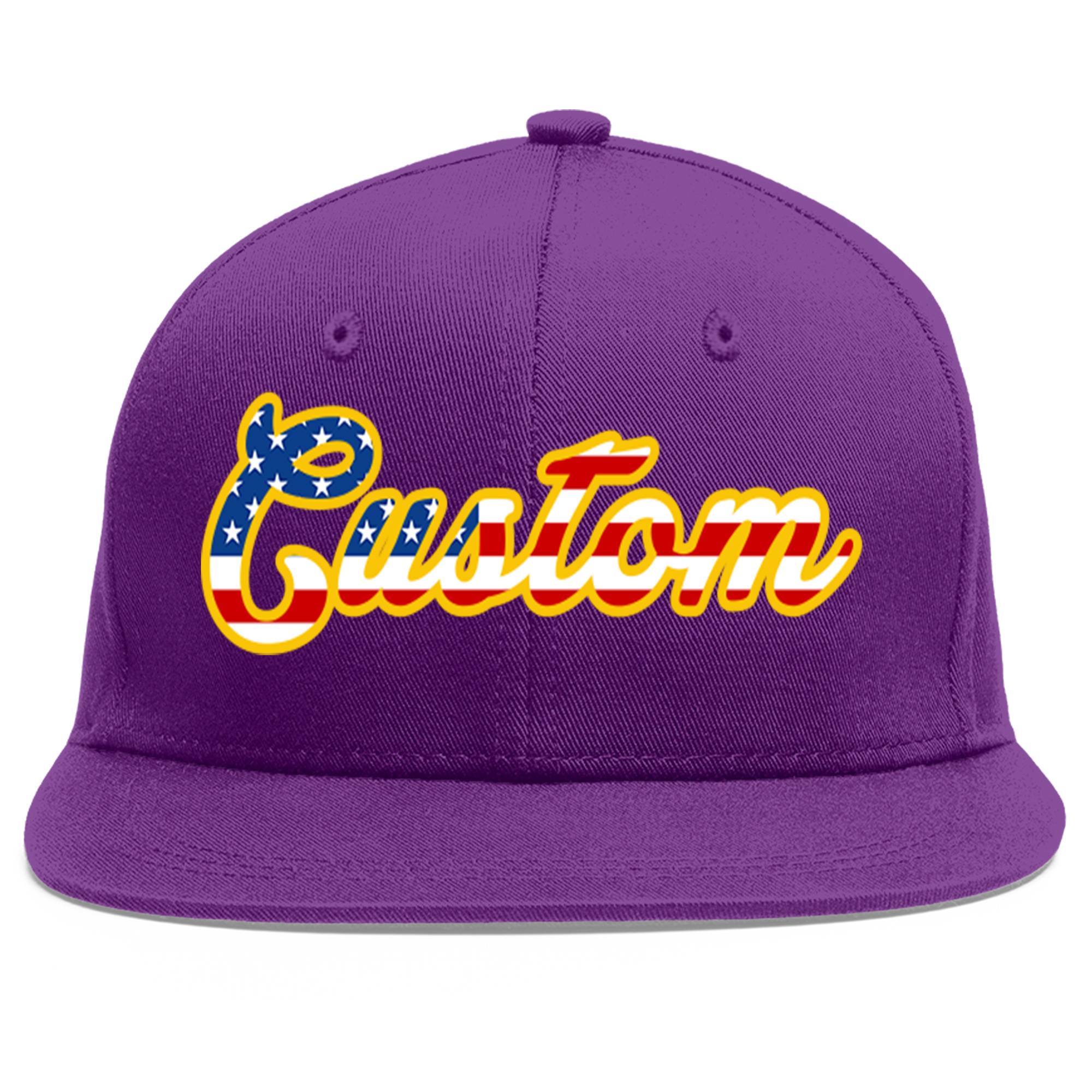 Custom Purple Vintage USA Flag-Gold Flat Eaves Sport Baseball Cap