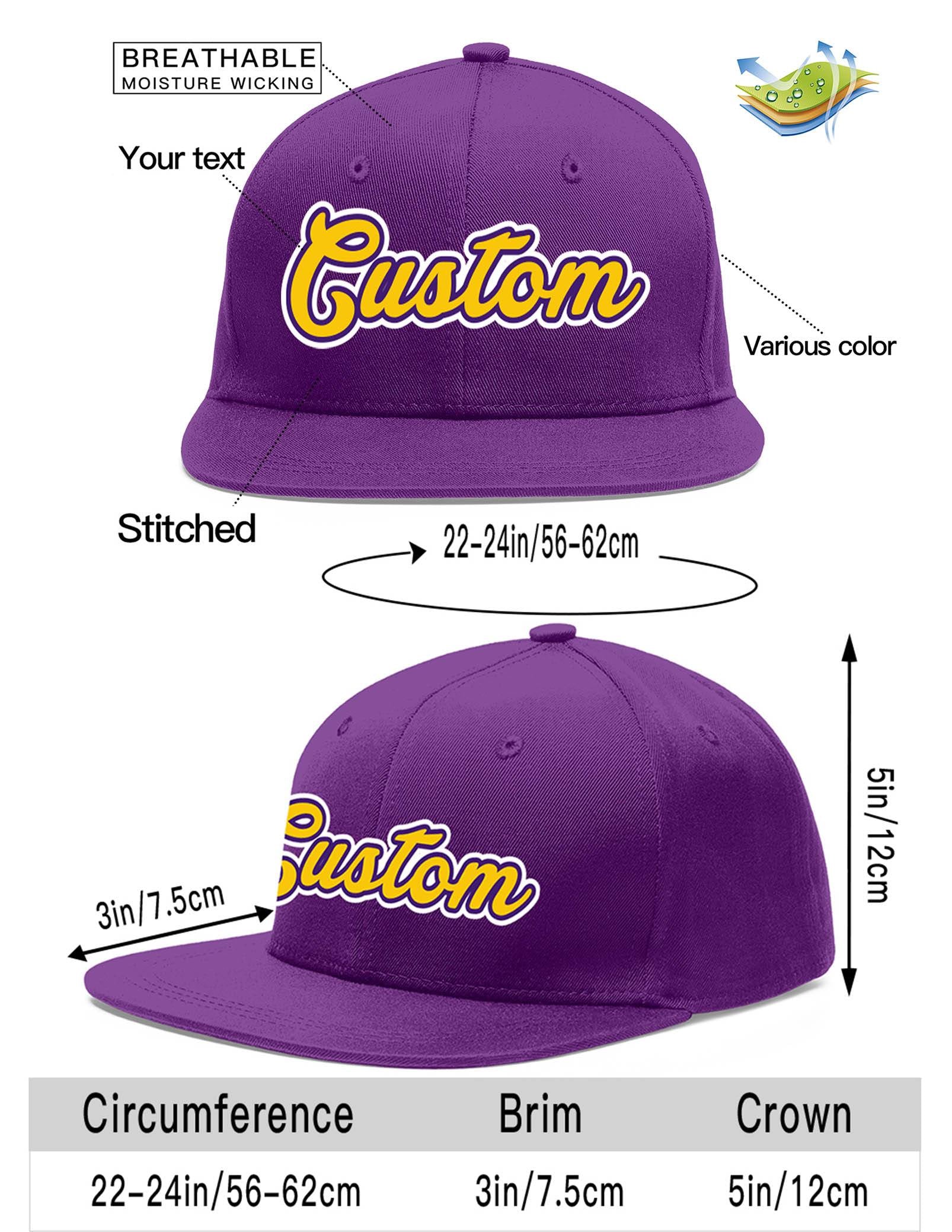 Casquette de baseball sport personnalisée violet or-violet plat avant-toit