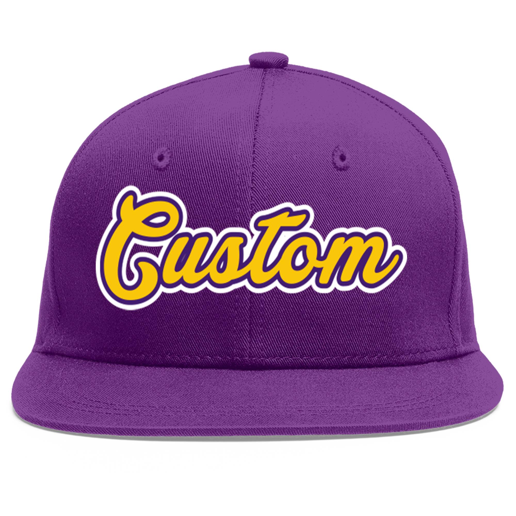 Casquette de baseball sport personnalisée violet or-violet plat avant-toit