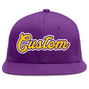 Custom Purple Gold-purple Flat Eaves Sport Baseball Cap