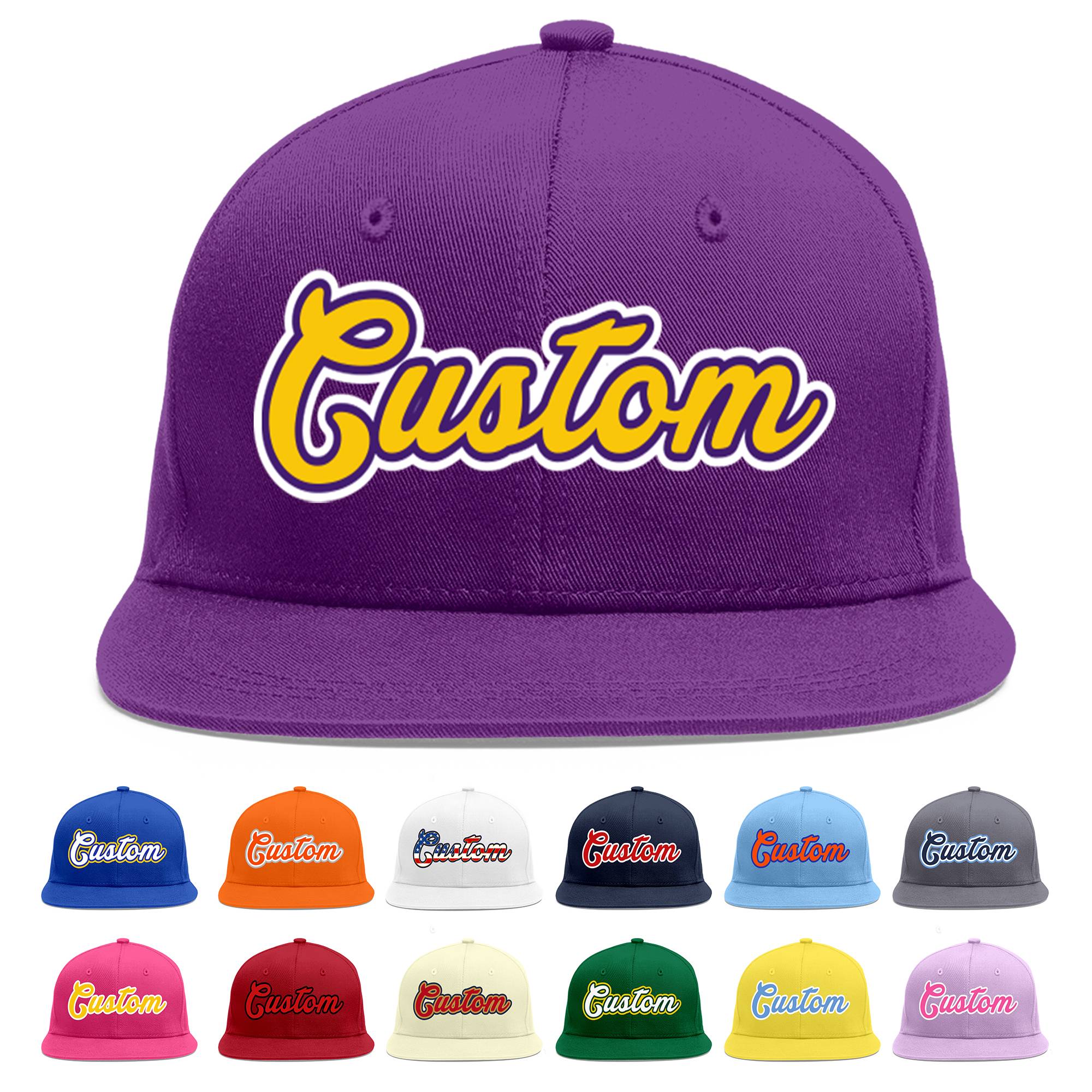 Custom Purple Gold-purple Flat Eaves Sport Baseball Cap