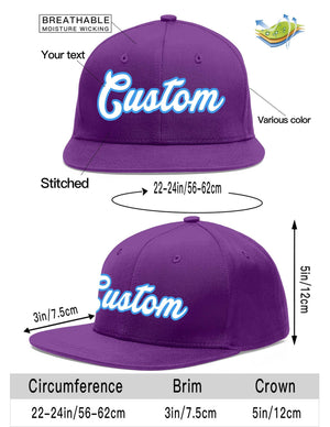 Custom Purple White-Powder Blue Flat Eaves Sport Baseball Cap