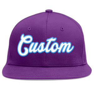 Custom Purple White-Powder Blue Flat Eaves Sport Baseball Cap