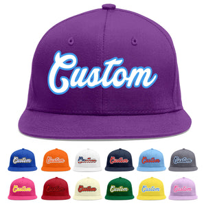 Custom Purple White-Powder Blue Flat Eaves Sport Baseball Cap