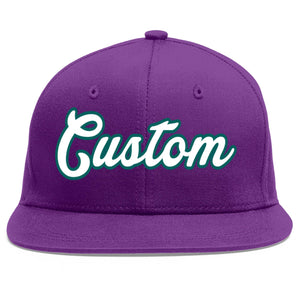 Custom Purple White-Aqua Flat Eaves Sport Baseball Cap