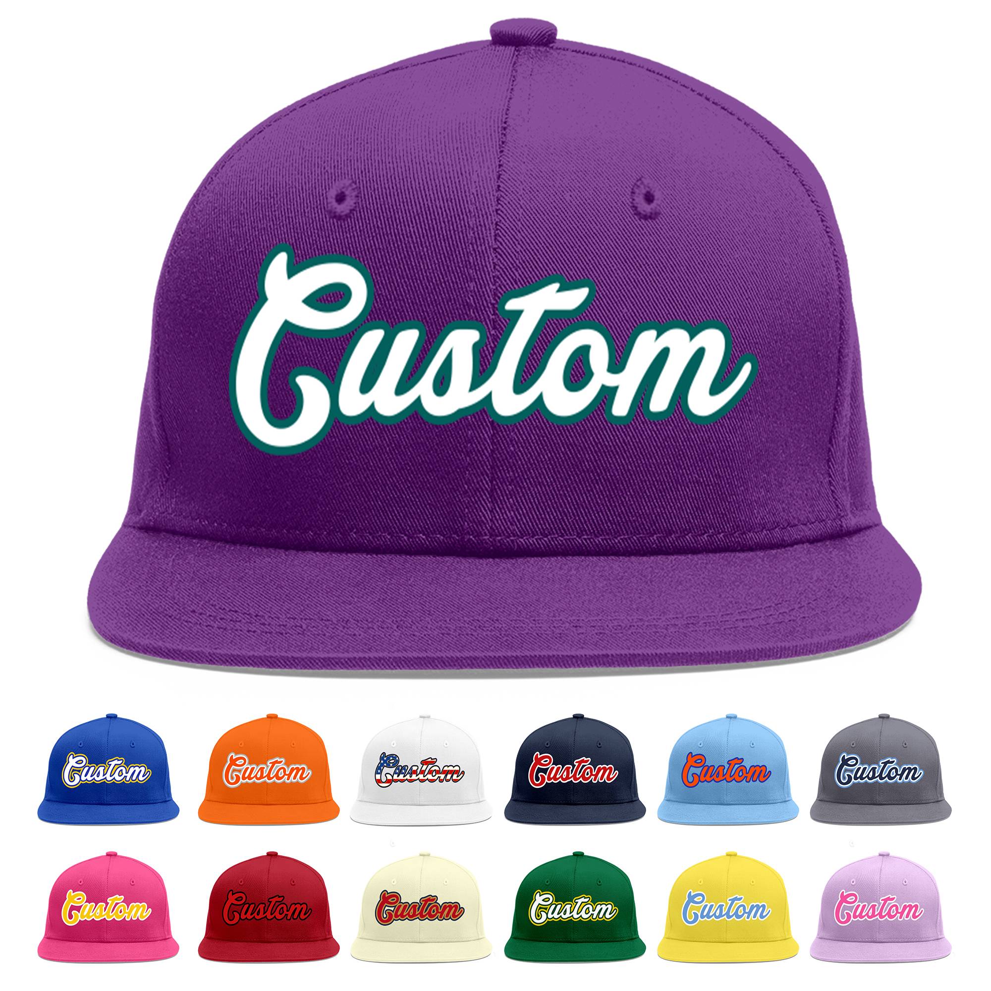 Casquette de baseball personnalisée violet blanc-aqua plat Eaves Sport