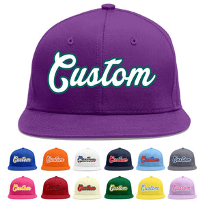 Custom Purple White-Aqua Flat Eaves Sport Baseball Cap