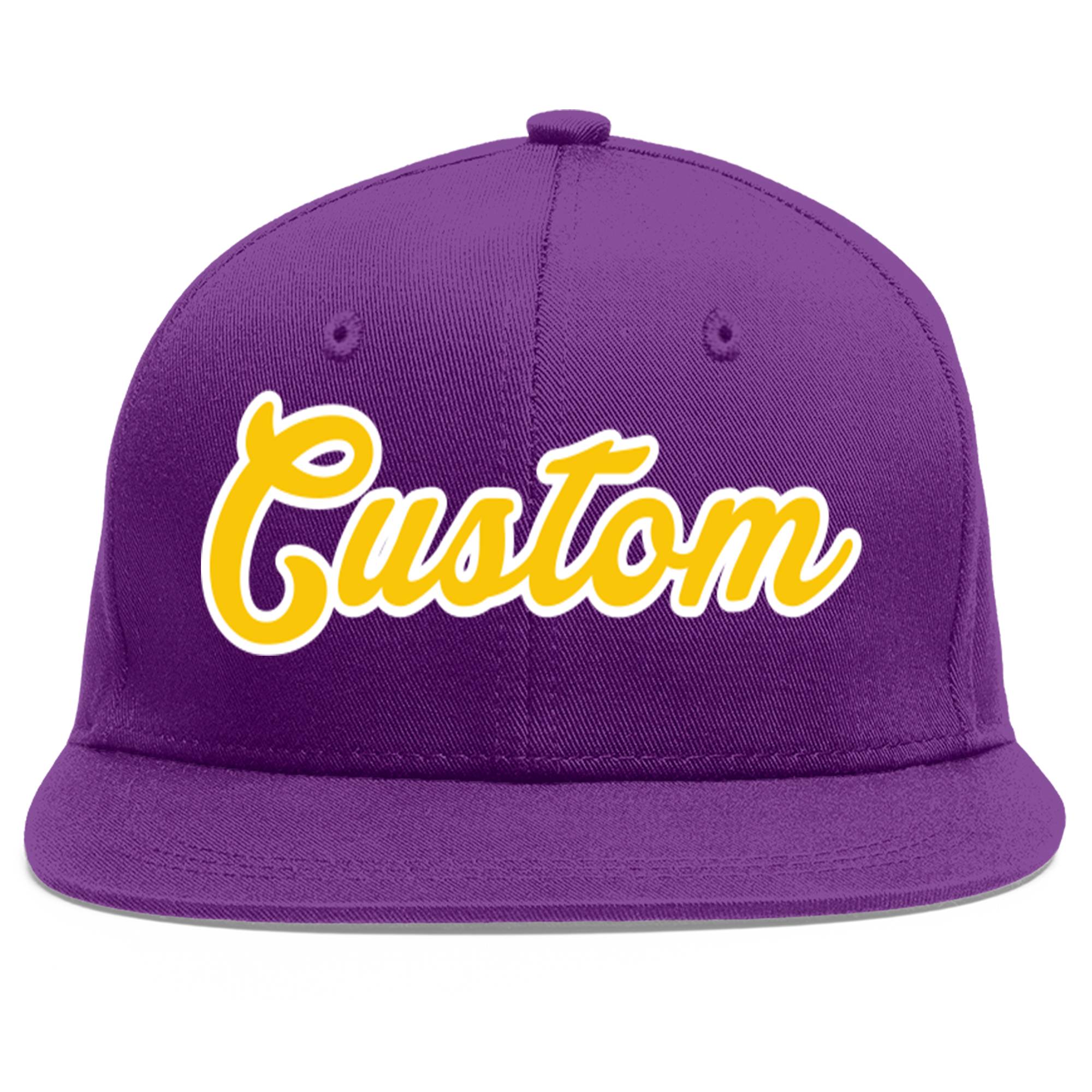 Casquette de baseball sport personnalisée violet or-blanc plat Eaves