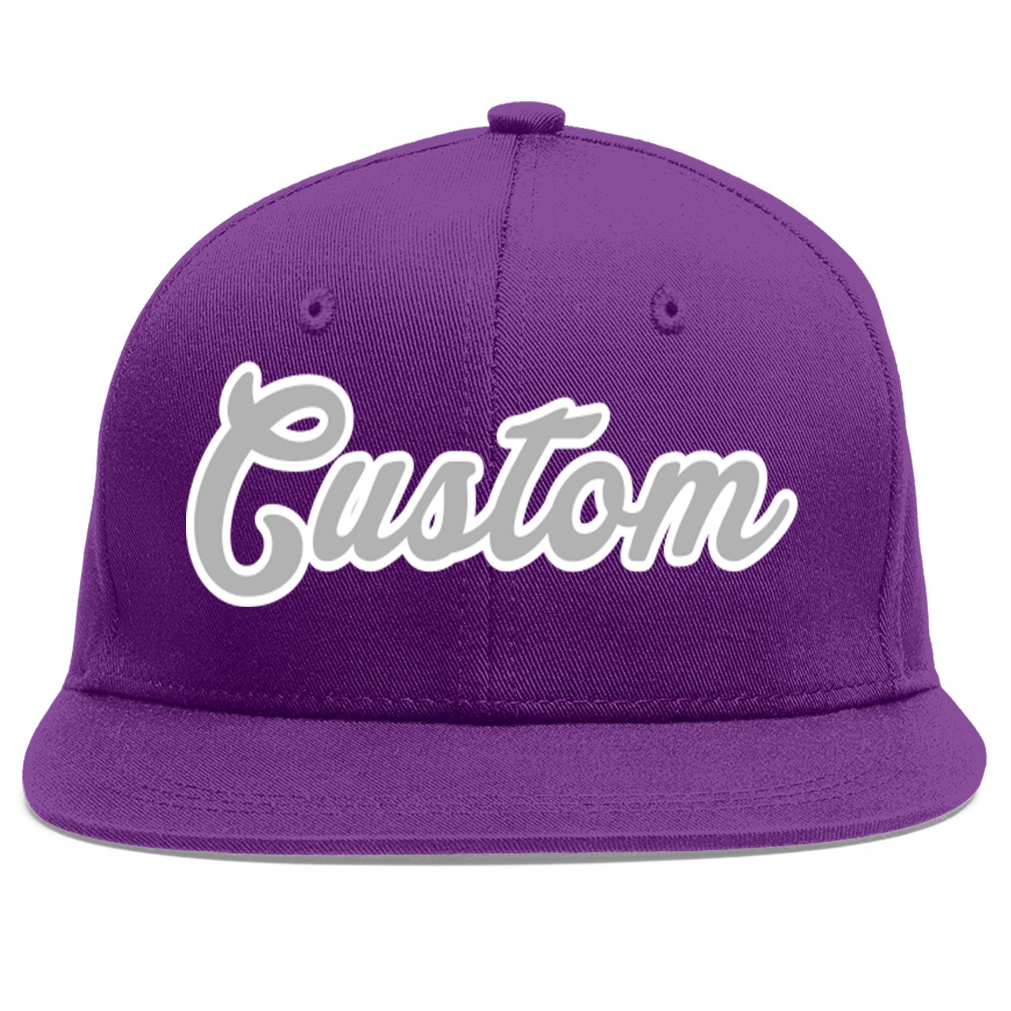 Custom Purple Gray-White Flat Eaves Sport Baseball Cap