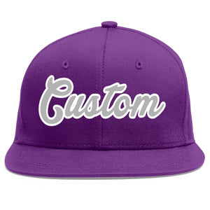 Custom Purple Gray-White Flat Eaves Sport Baseball Cap