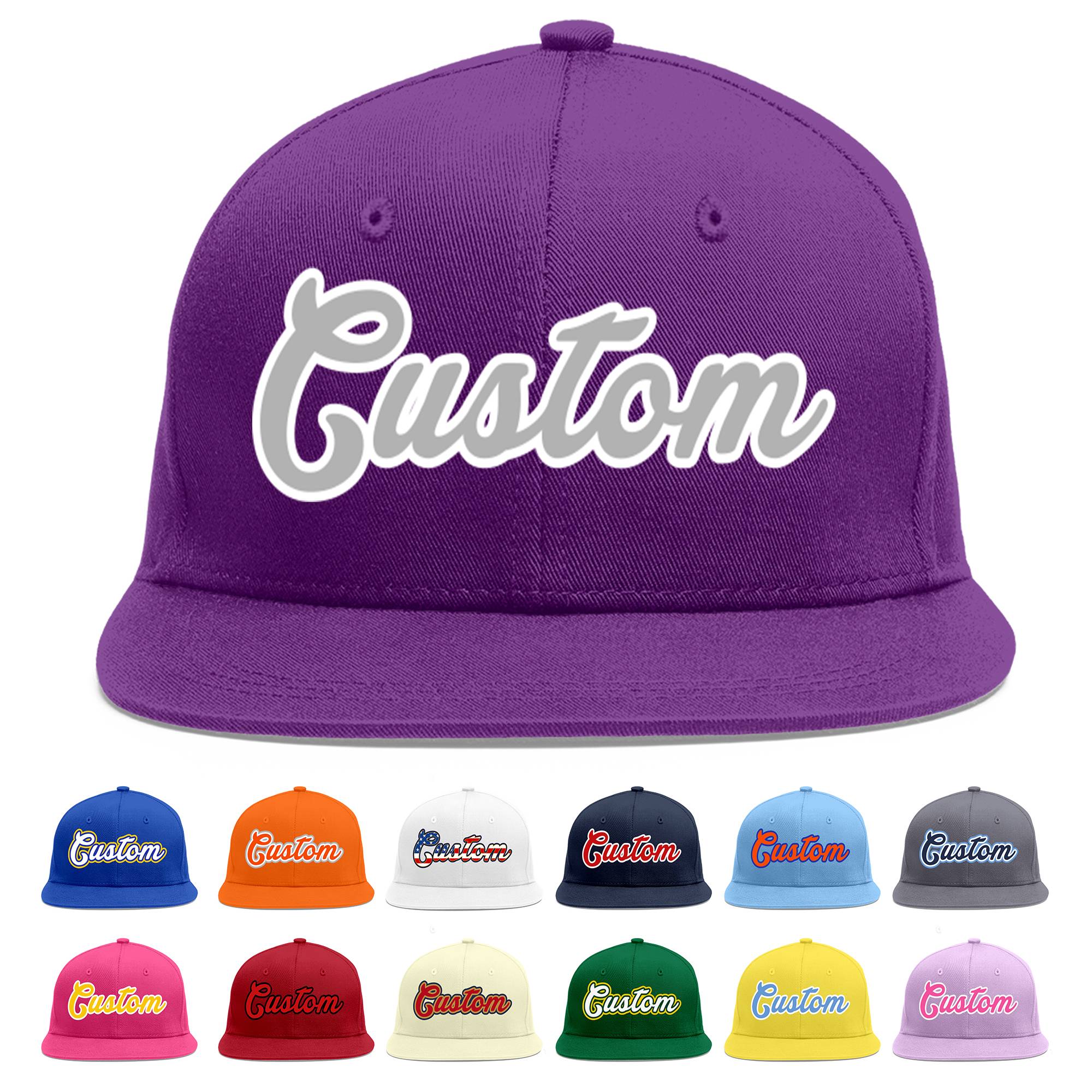 Casquette de baseball sport personnalisée violet gris-blanc à avant-toit plat