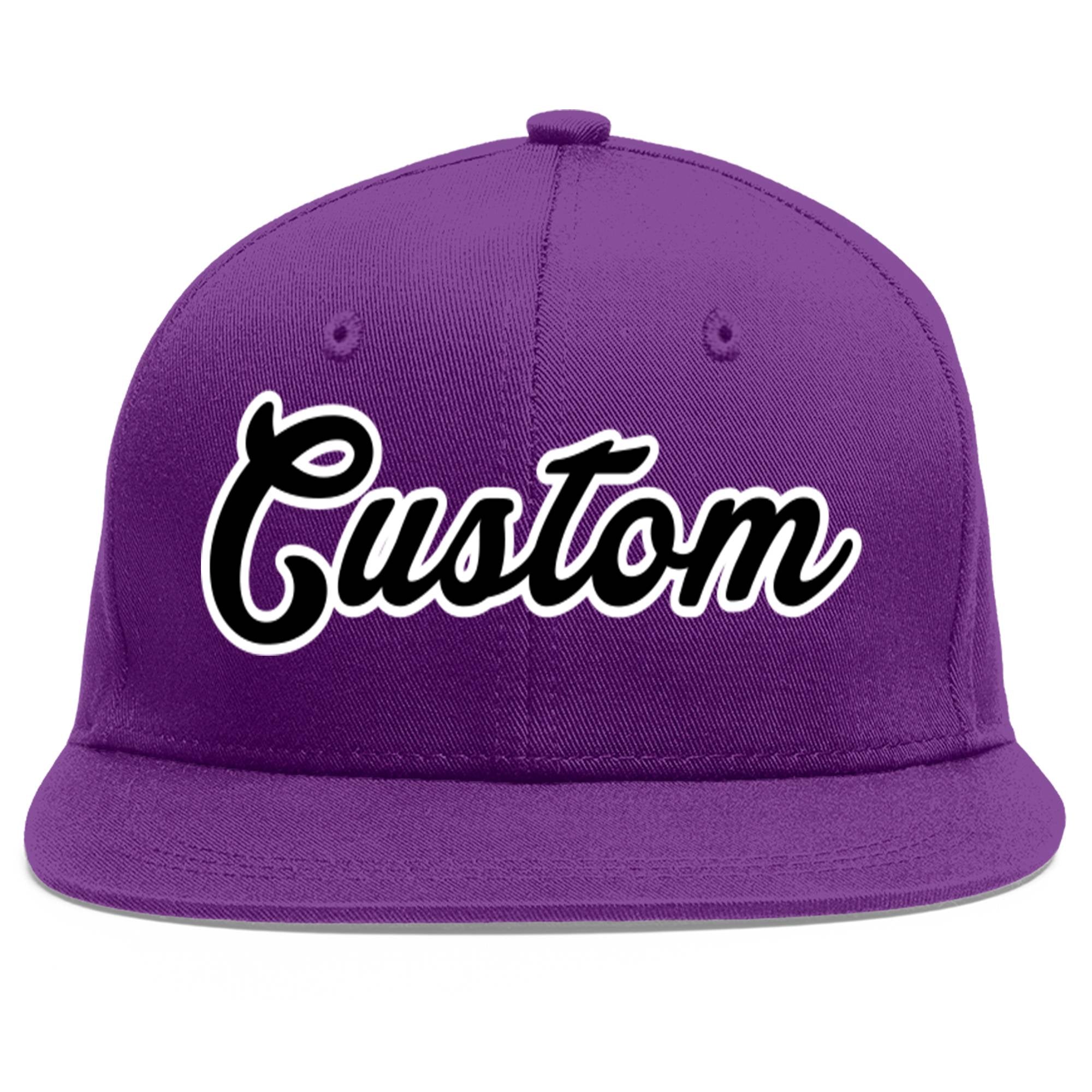 Casquette de baseball de sport personnalisée, violet, noir et blanc, avec avant-toit plat