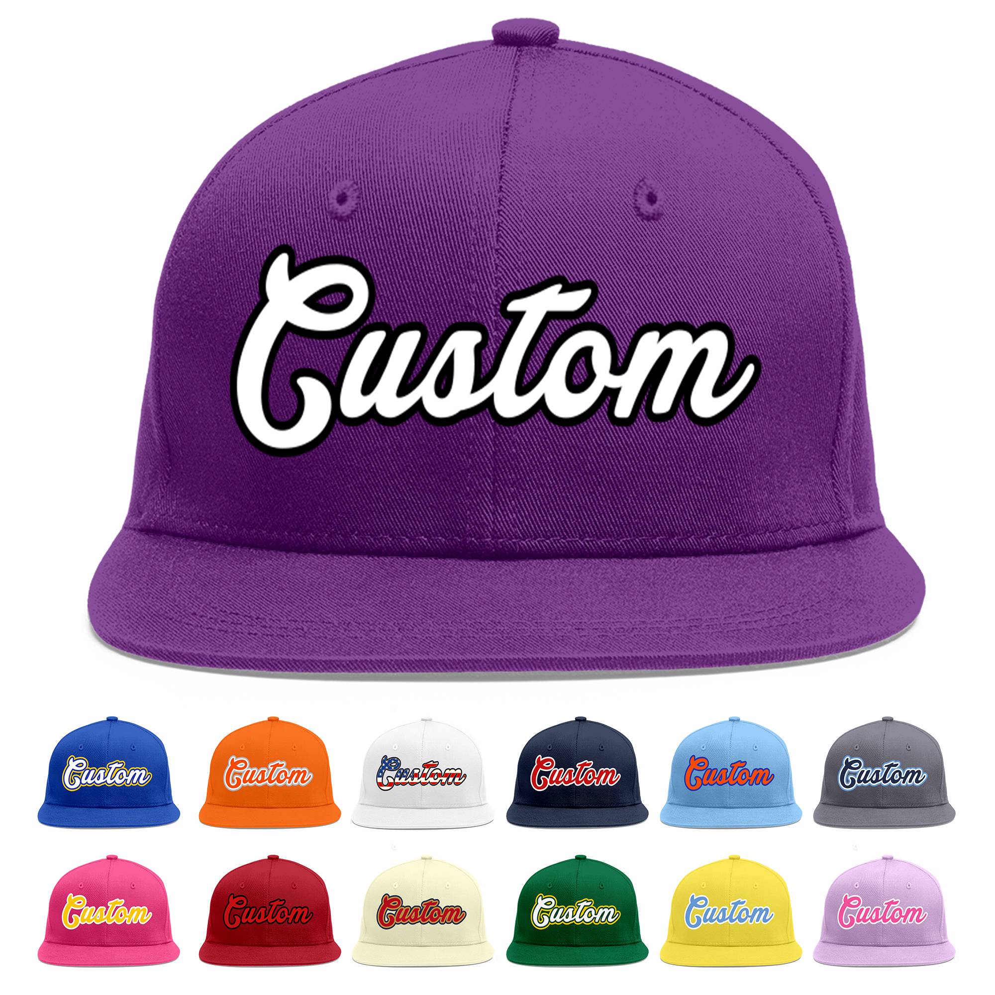 Casquette de baseball sport personnalisée violet blanc-noir Flat Eaves