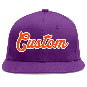 Custom Purple Orange-White Flat Eaves Sport Baseball Cap