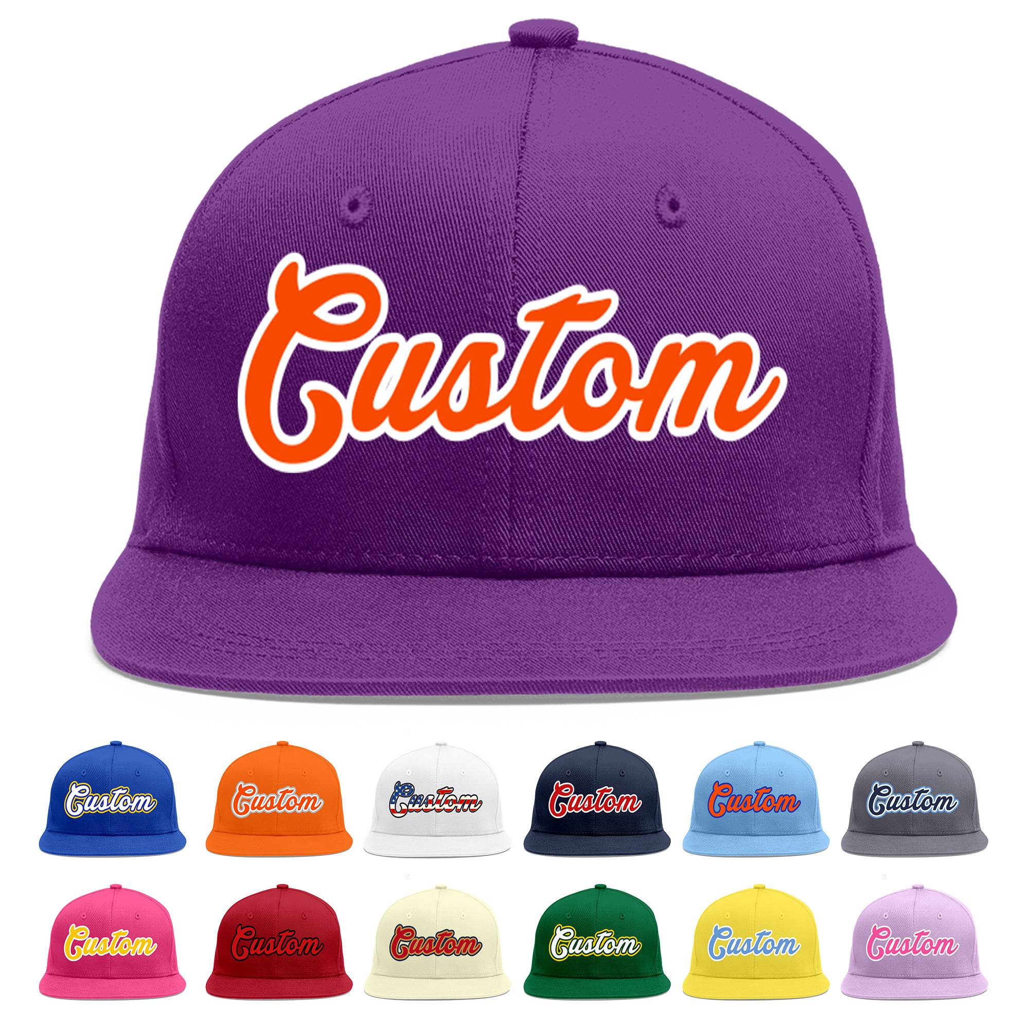 Casquette de baseball sport personnalisée violet orange-blanc plat Eaves