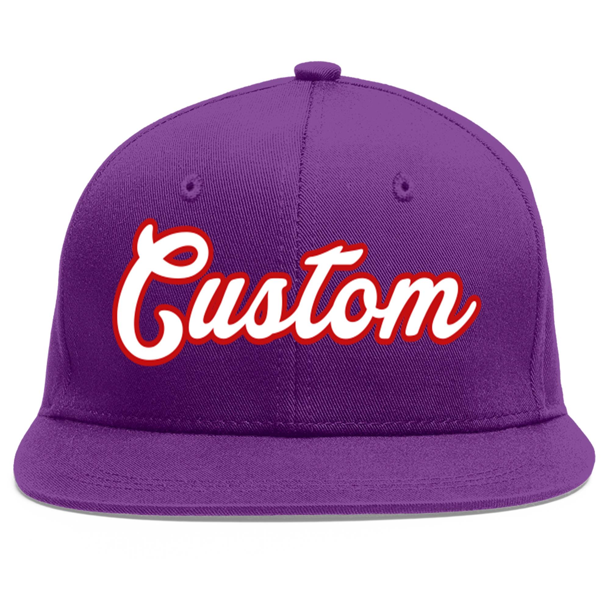 Casquette de baseball sport personnalisée violet blanc-rouge à avant-toit plat