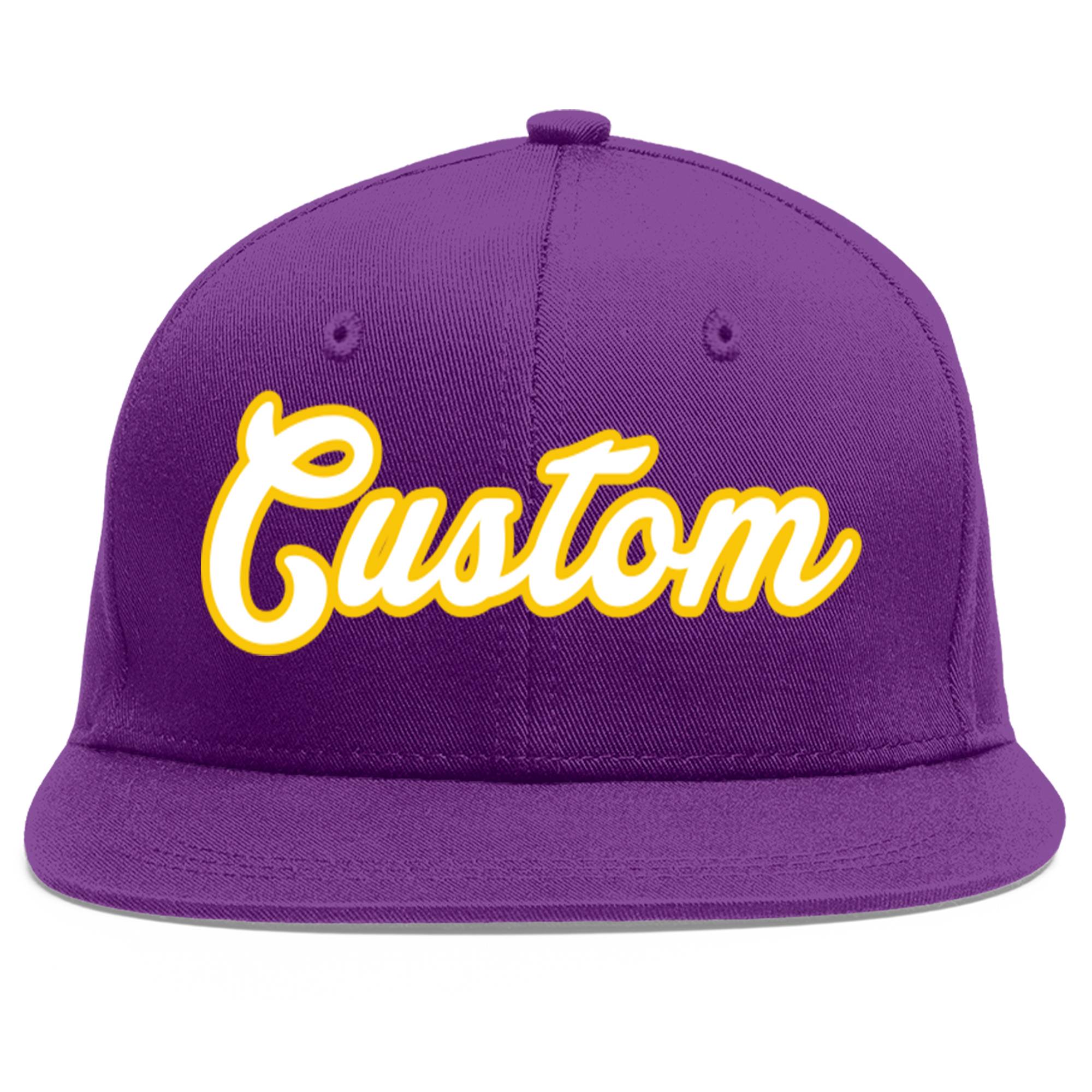 Casquette de baseball sport personnalisée violet blanc-or Flat Eaves