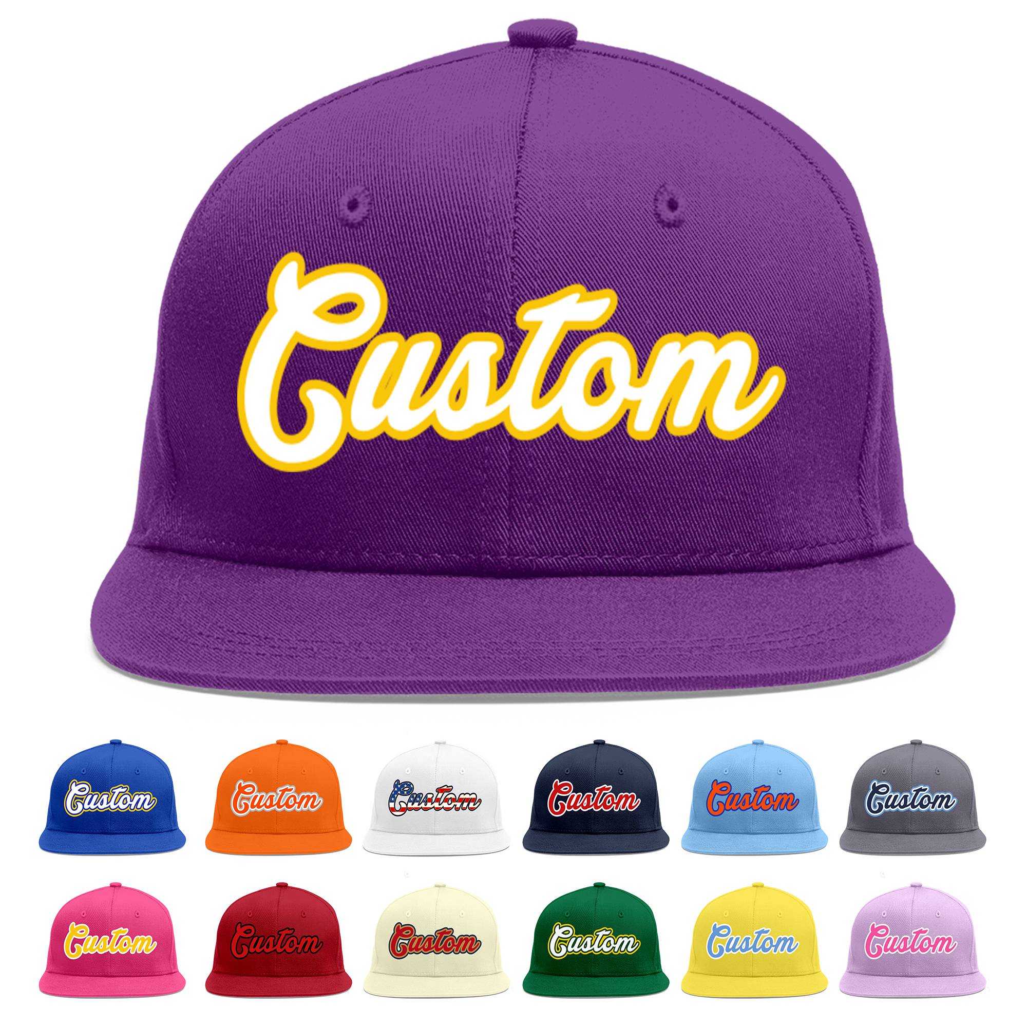 Casquette de baseball sport personnalisée violet blanc-or Flat Eaves