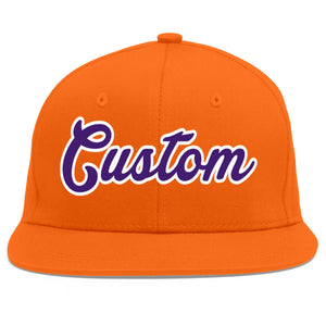 Custom Orange purple-White Flat Eaves Sport Baseball Cap