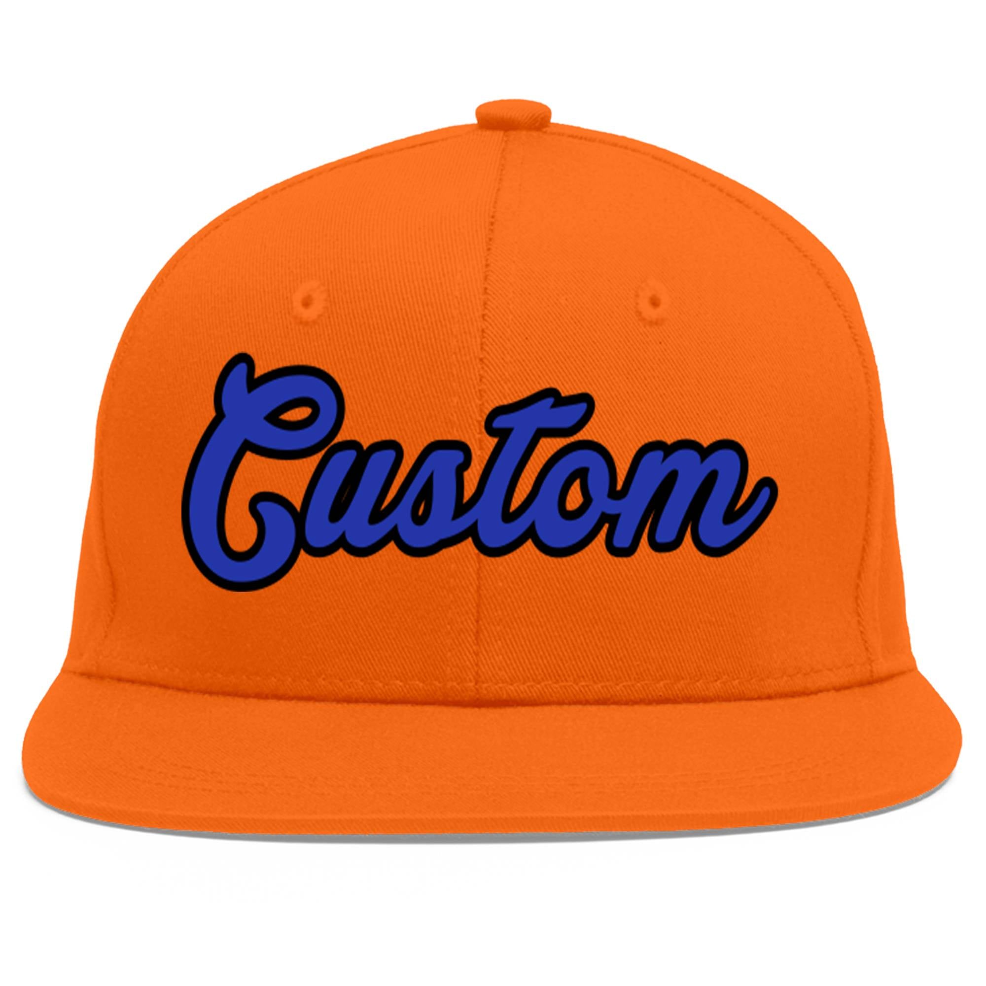 Casquette de baseball sport personnalisée Orange Royal-Black Flat Eaves