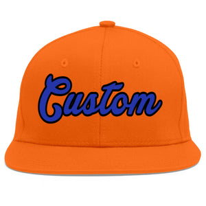 Custom Orange Royal-Black Flat Eaves Sport Baseball Cap