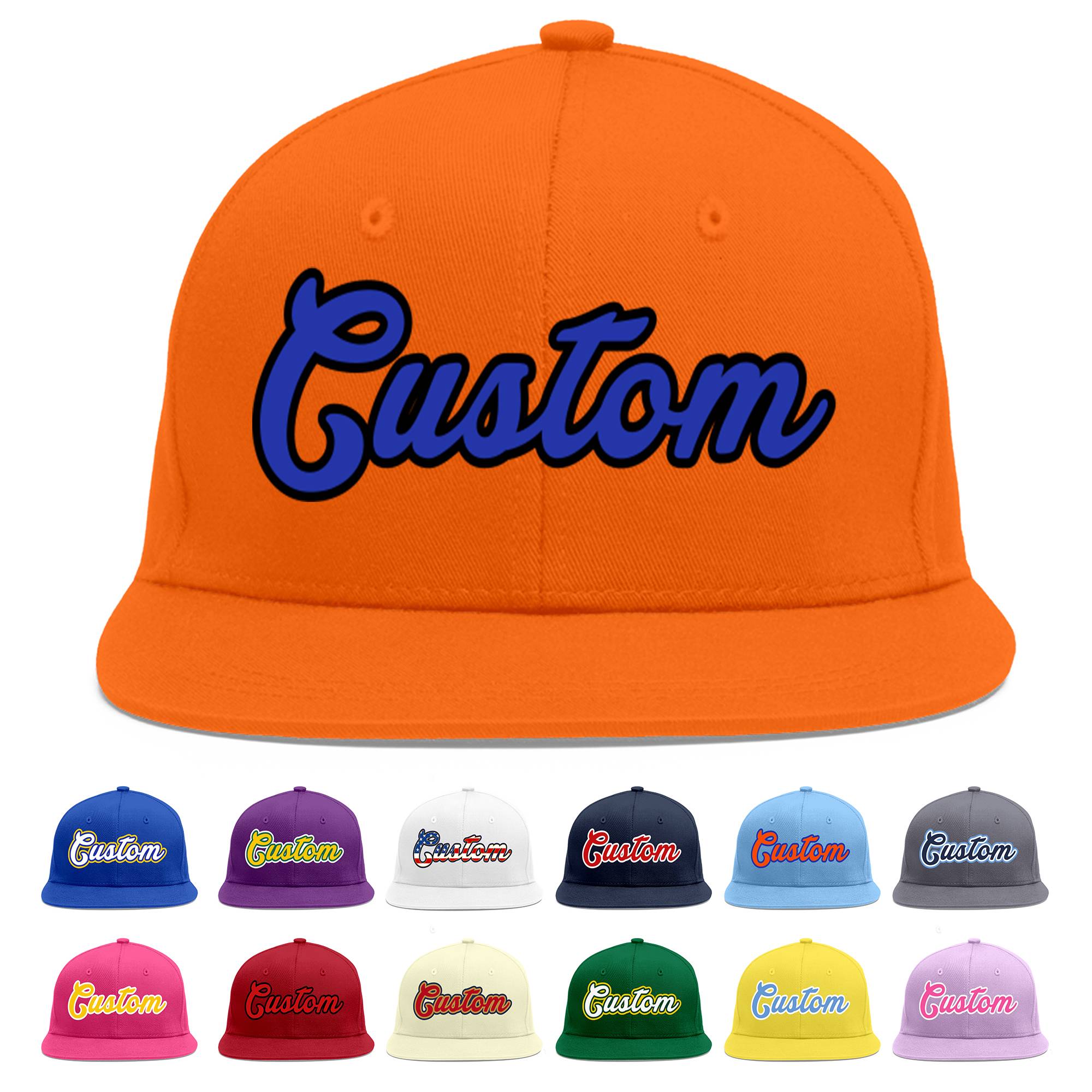 Casquette de baseball sport personnalisée Orange Royal-Black Flat Eaves