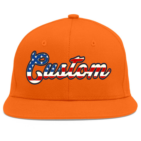 Custom Orange Vintage USA Flag-Gold Flat Eaves Sport Baseball Cap