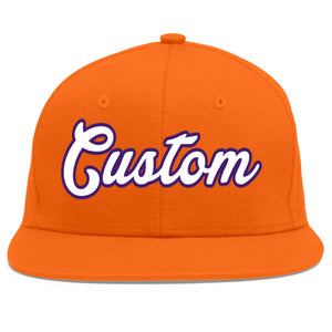 Custom Orange White-purple Flat Eaves Sport Baseball Cap