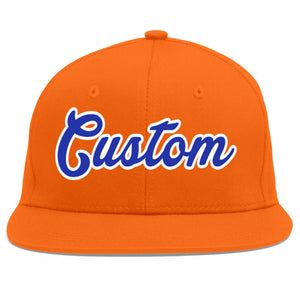 Custom Orange Royal-White Flat Eaves Sport Baseball Cap