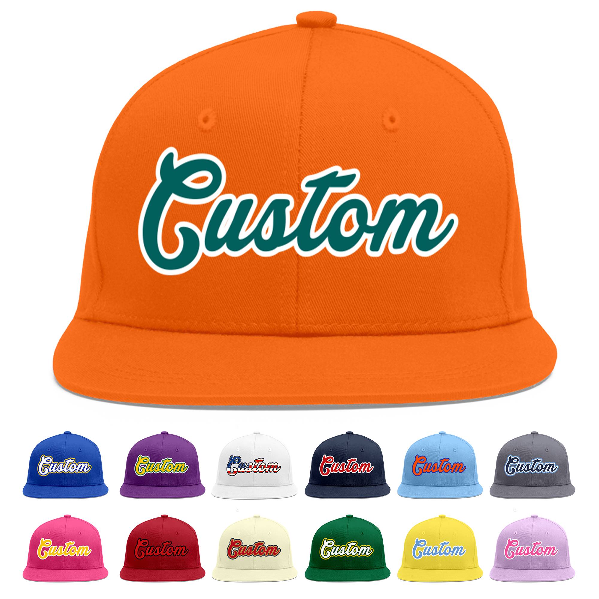 Casquette de baseball sport personnalisée Orange Aqua-White Flat Eaves