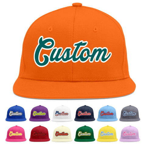 Custom Orange Aqua-White Flat Eaves Sport Baseball Cap