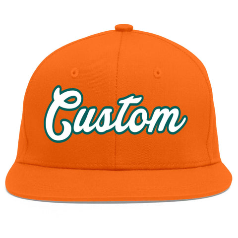 Custom Orange White-Aqua Flat Eaves Sport Baseball Cap