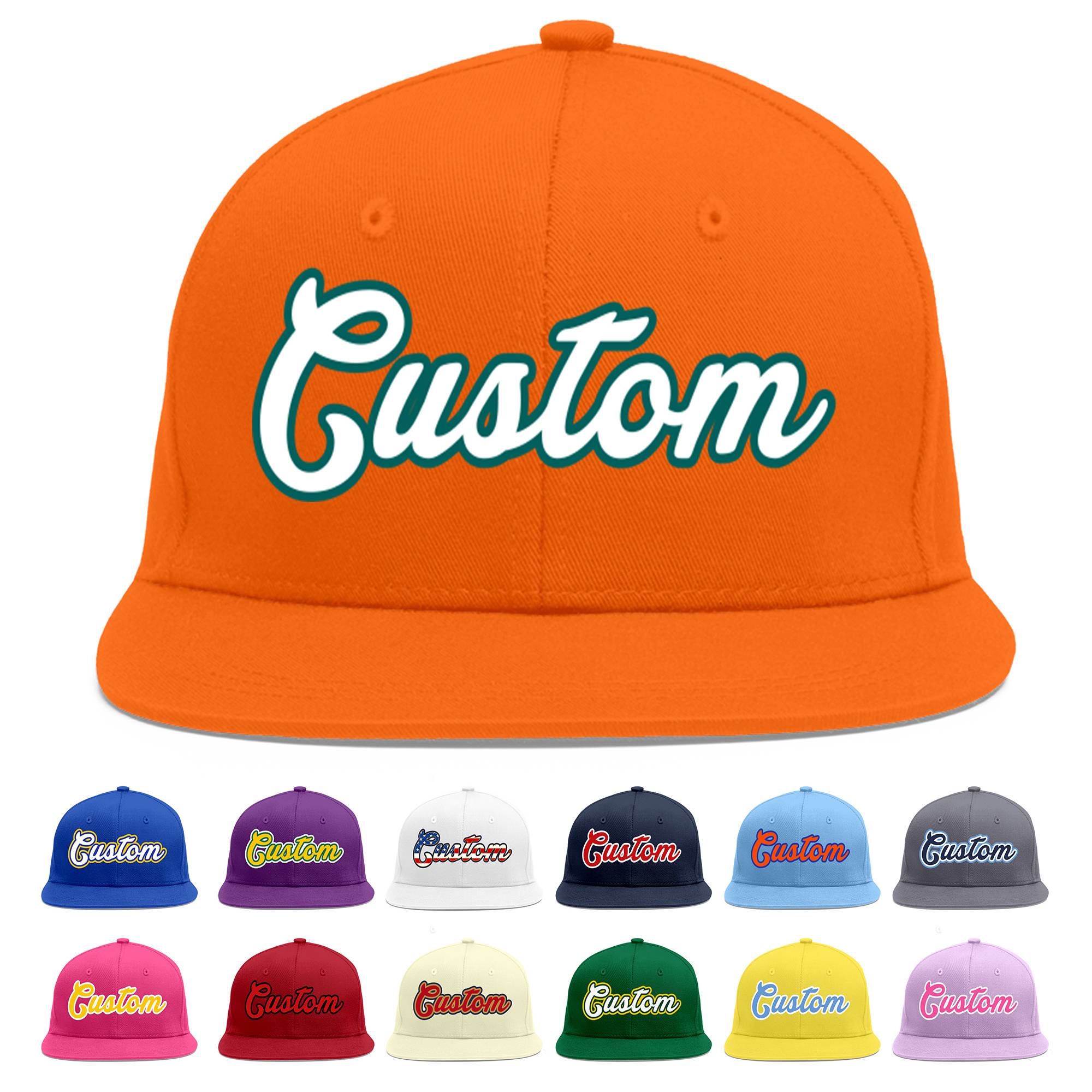 Casquette de baseball sport personnalisée Orange Blanc-Aqua Flat Eaves