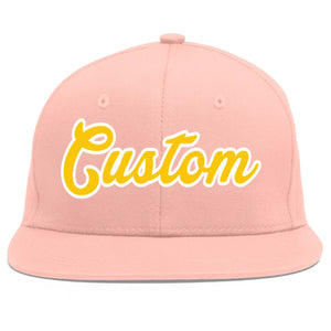 Custom Pink Gold-White Flat Eaves Sport Baseball Cap