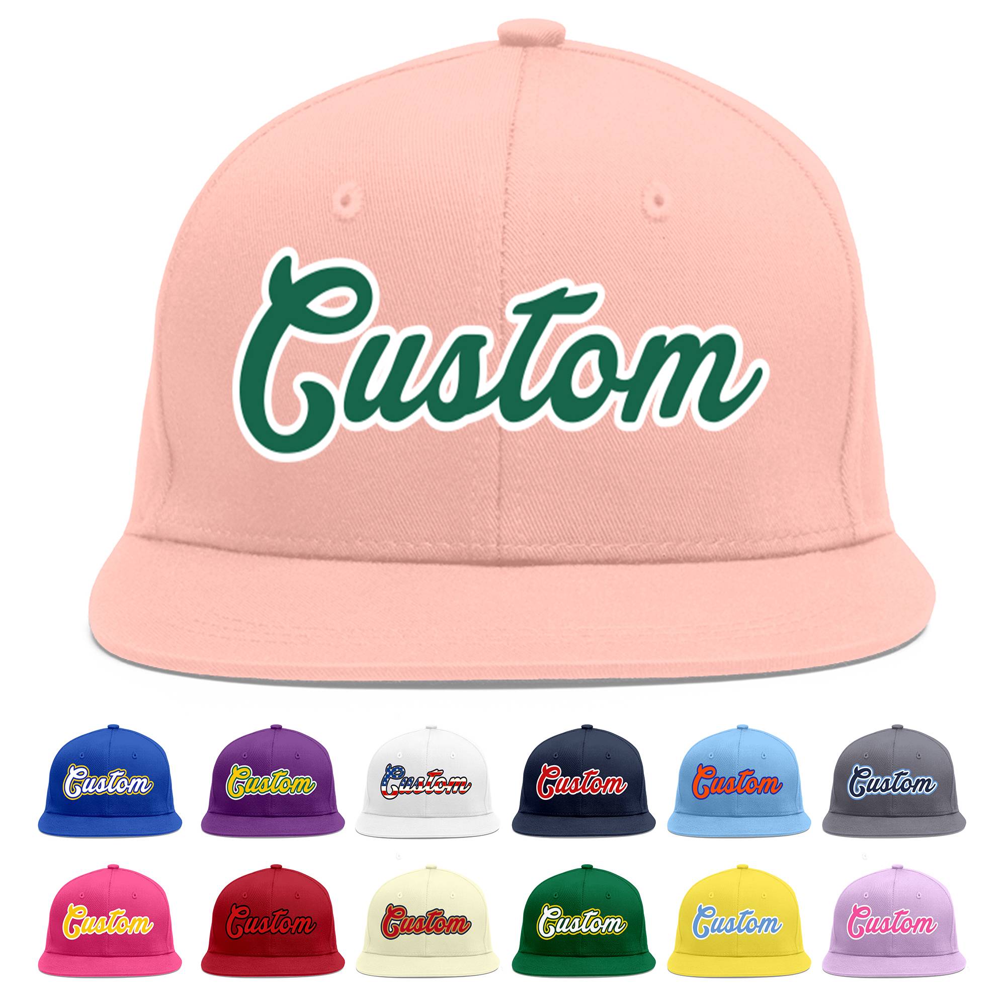 Custom Pink Kelly Green-White Flat Eaves Sport Baseball Cap